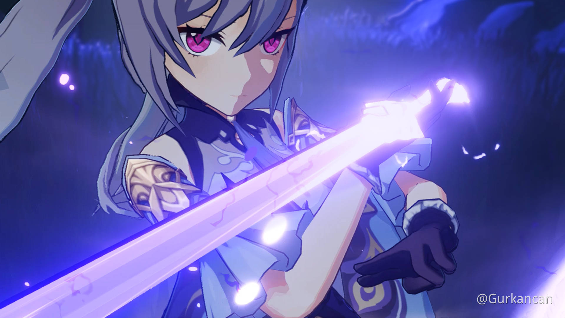 Keqing Holding Electric Sword Background