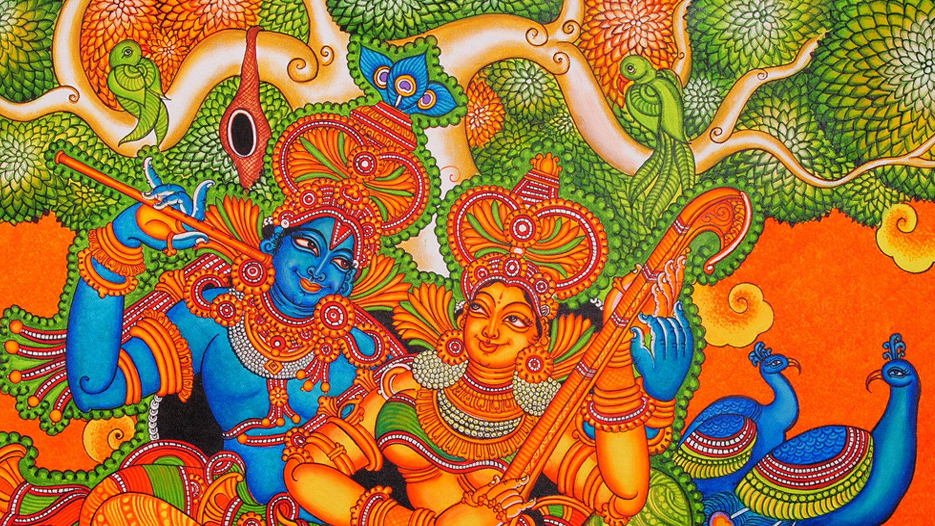 Kerala Mural Folk Art Painting Background