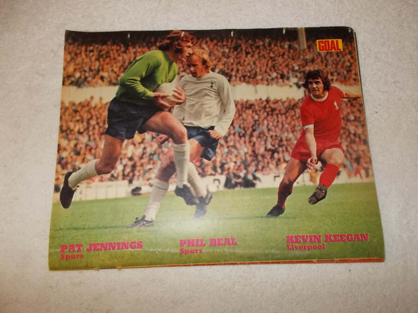 Kevin Keegan With Pat Jennings And Phil Beal In A Vintage Magazine Shoot Background