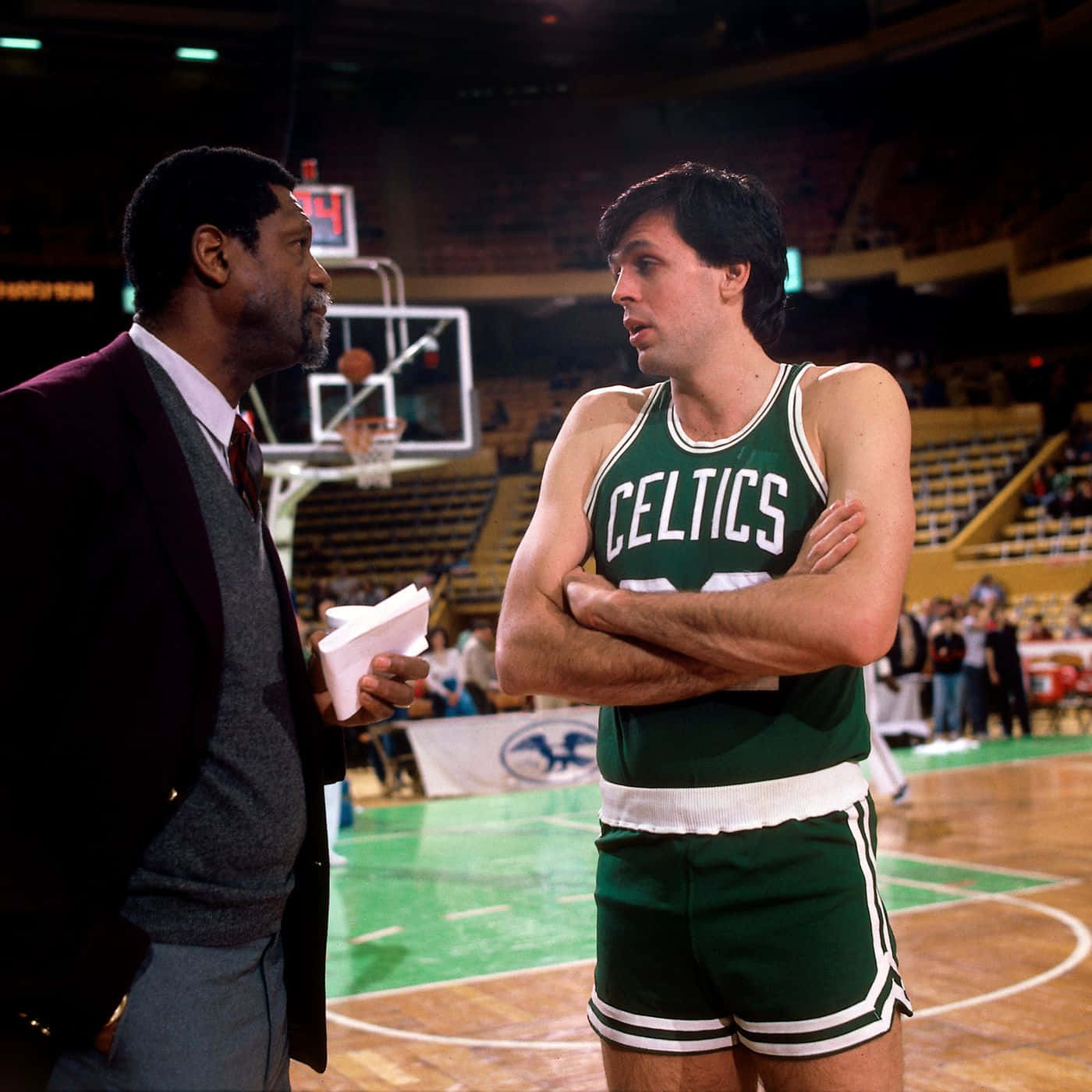Kevin Mchale Boston Celtics Talking To Bill Russell Background