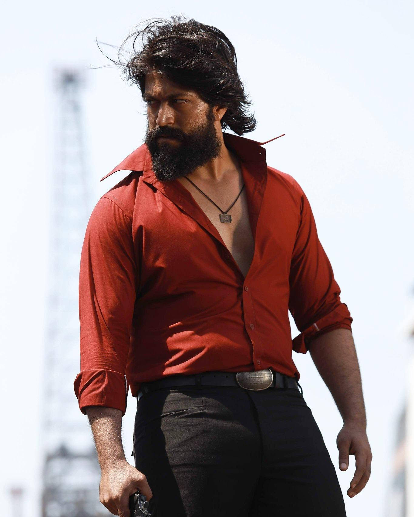 Kgf Rocky In Red Shirt Background