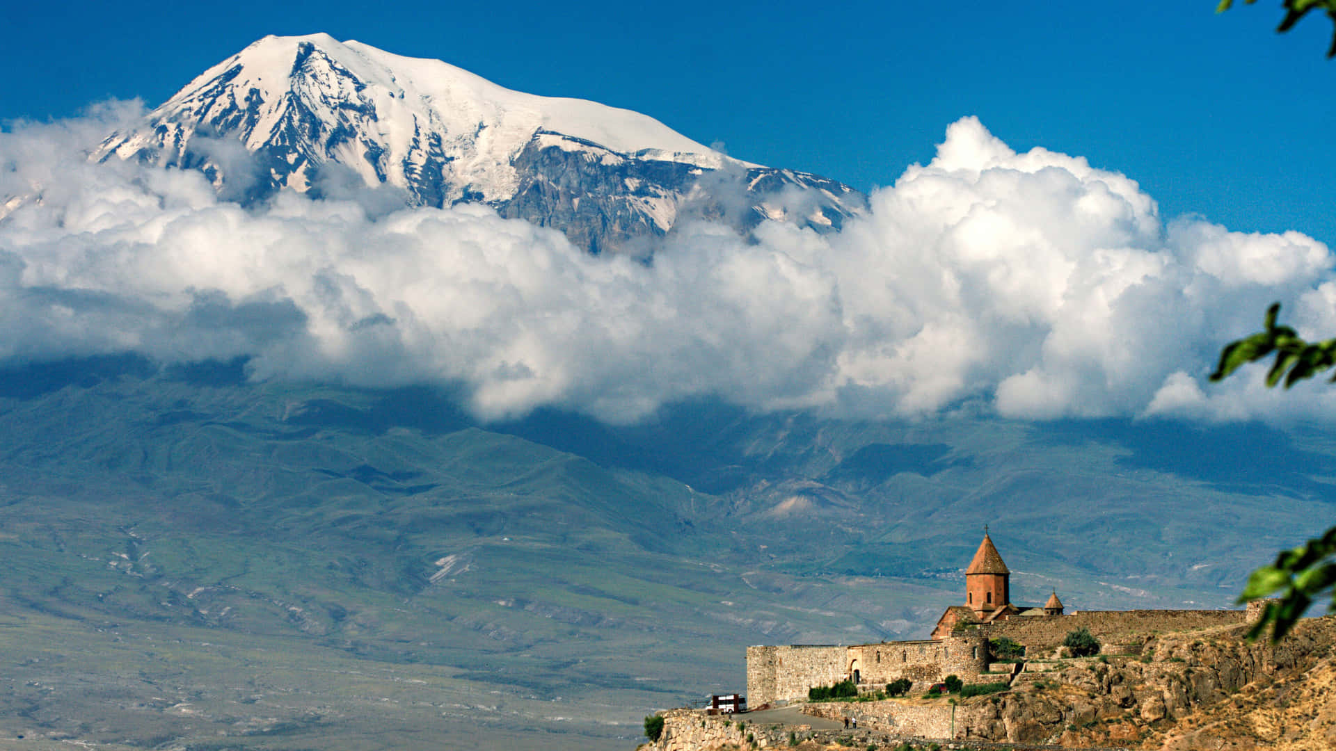Khor Virap And Cloudy Volcano Background