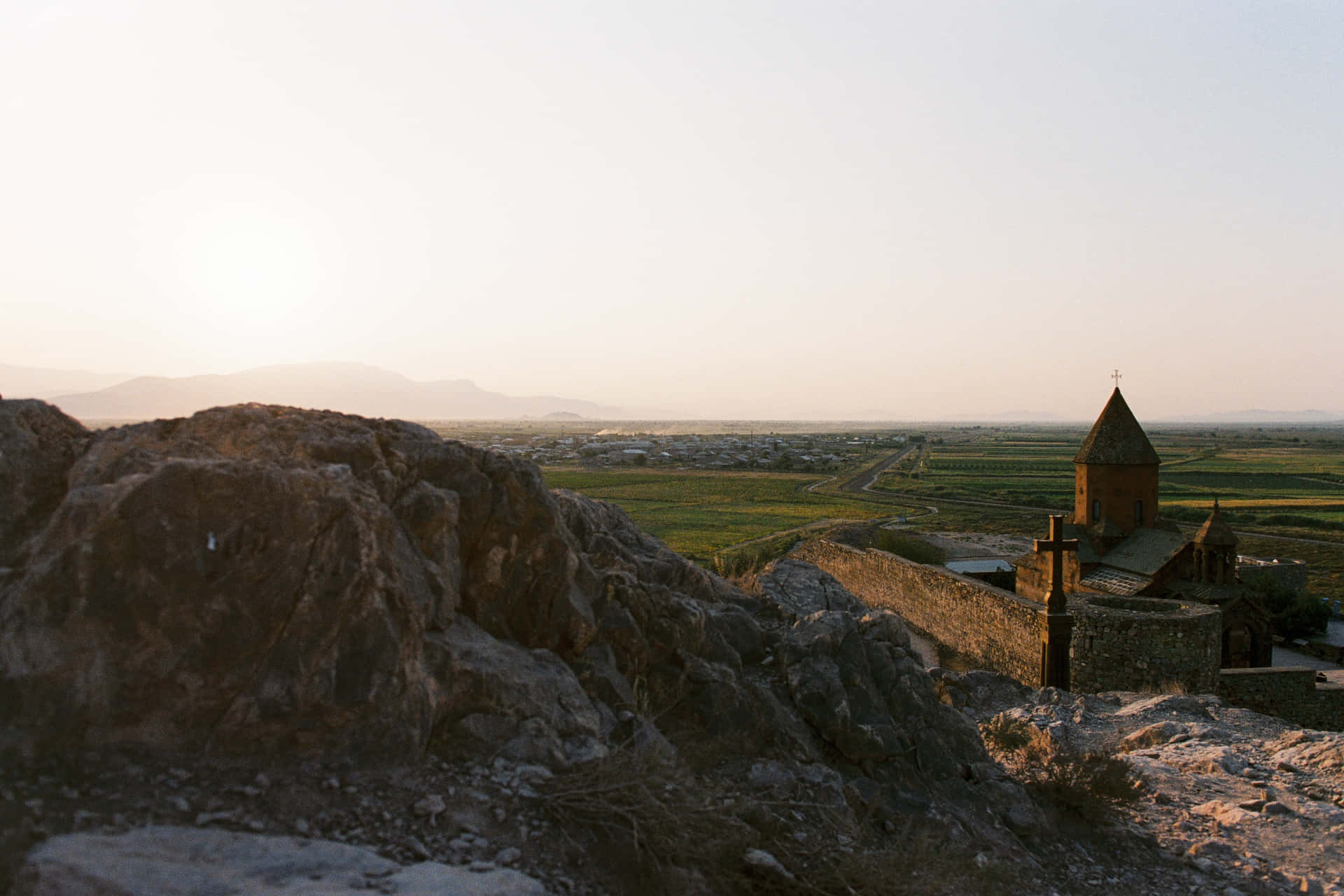 Khor Virap Monastery With Cross Statue Background