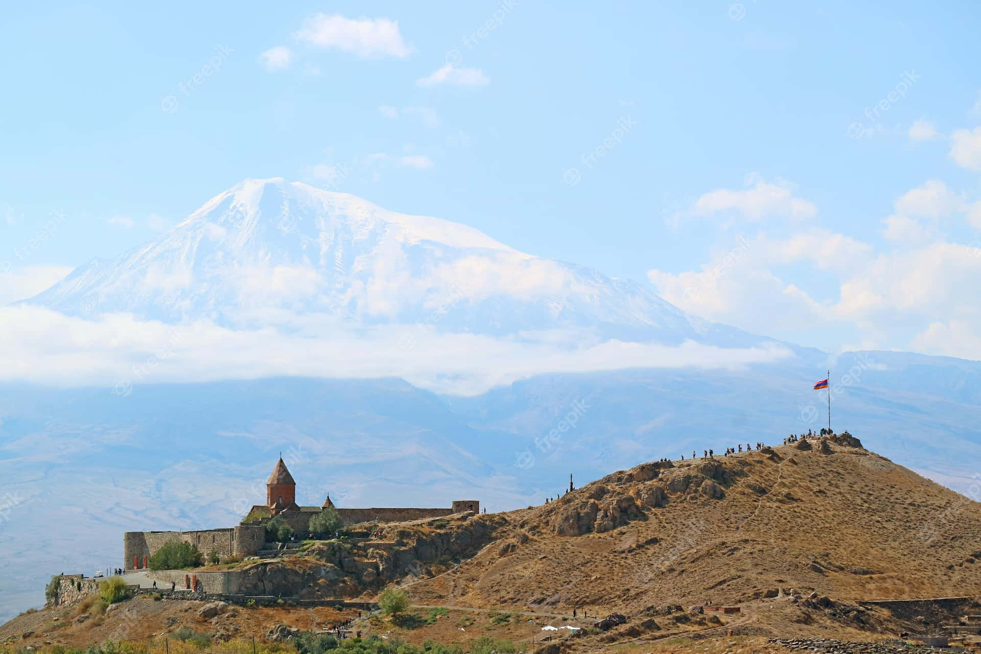 Khor Virap With Armenia Flag Background
