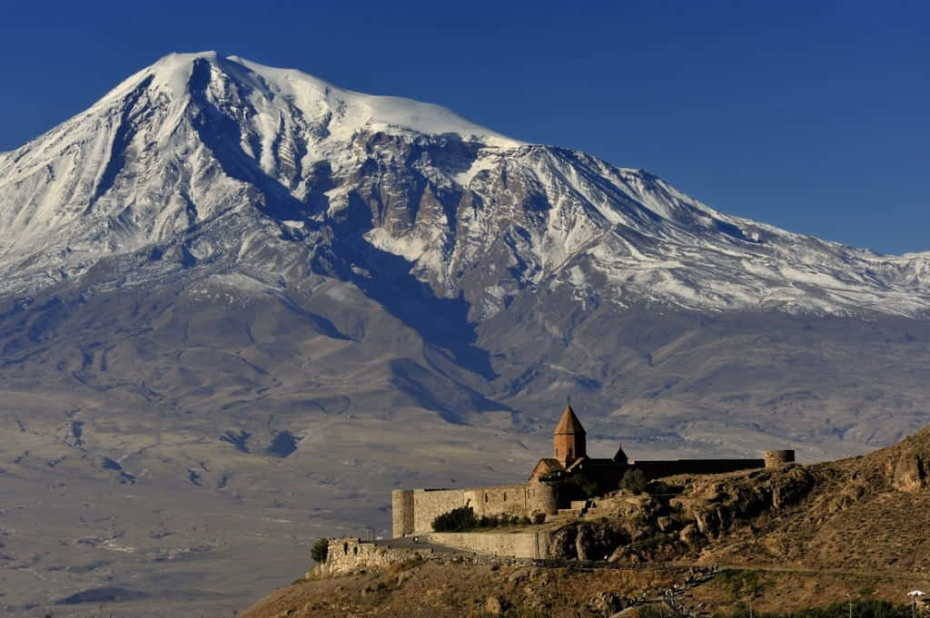 Khor Virap With Volcano Background Background