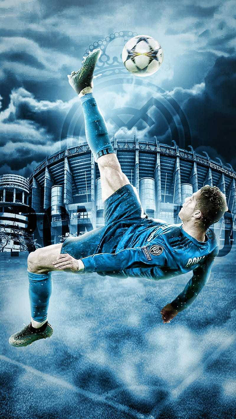 Kicking A Ball Cr7 3d Blue Background