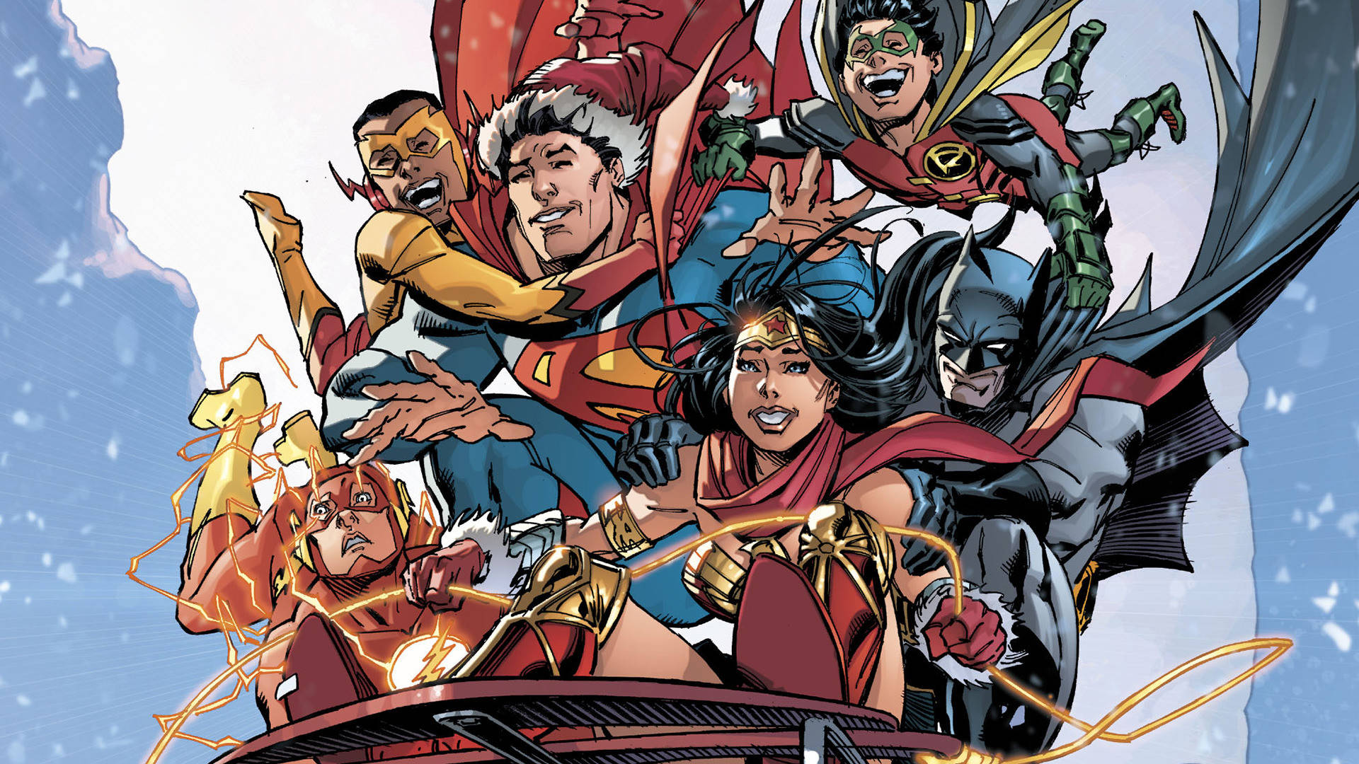 Kid Flash And Superheroes Having Fun Background