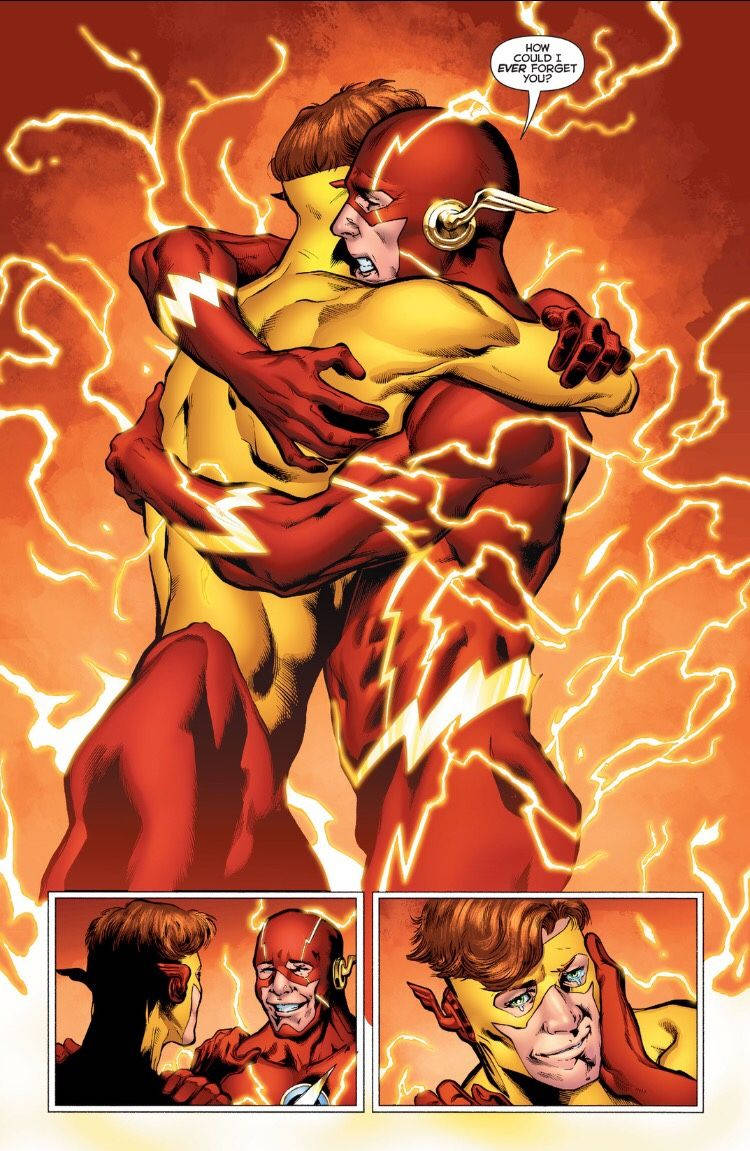 Kid Flash And The Flash Hugging Background