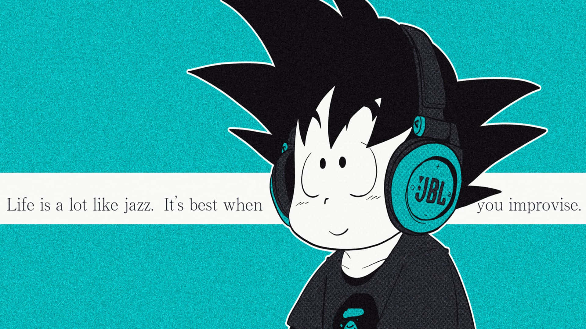 Kid Goku Jbl Headphones With Jazz Quote Background