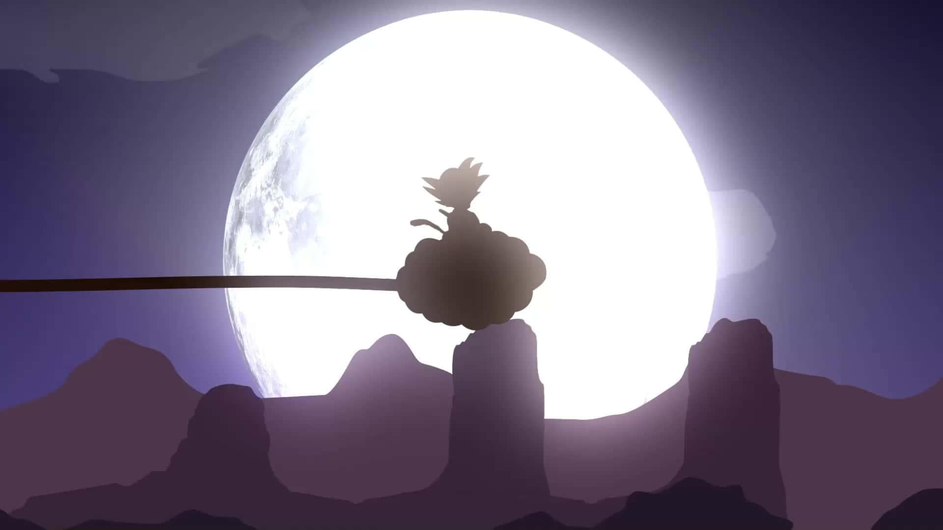 Kid Goku On Cloud By The Moon Silhouette Background