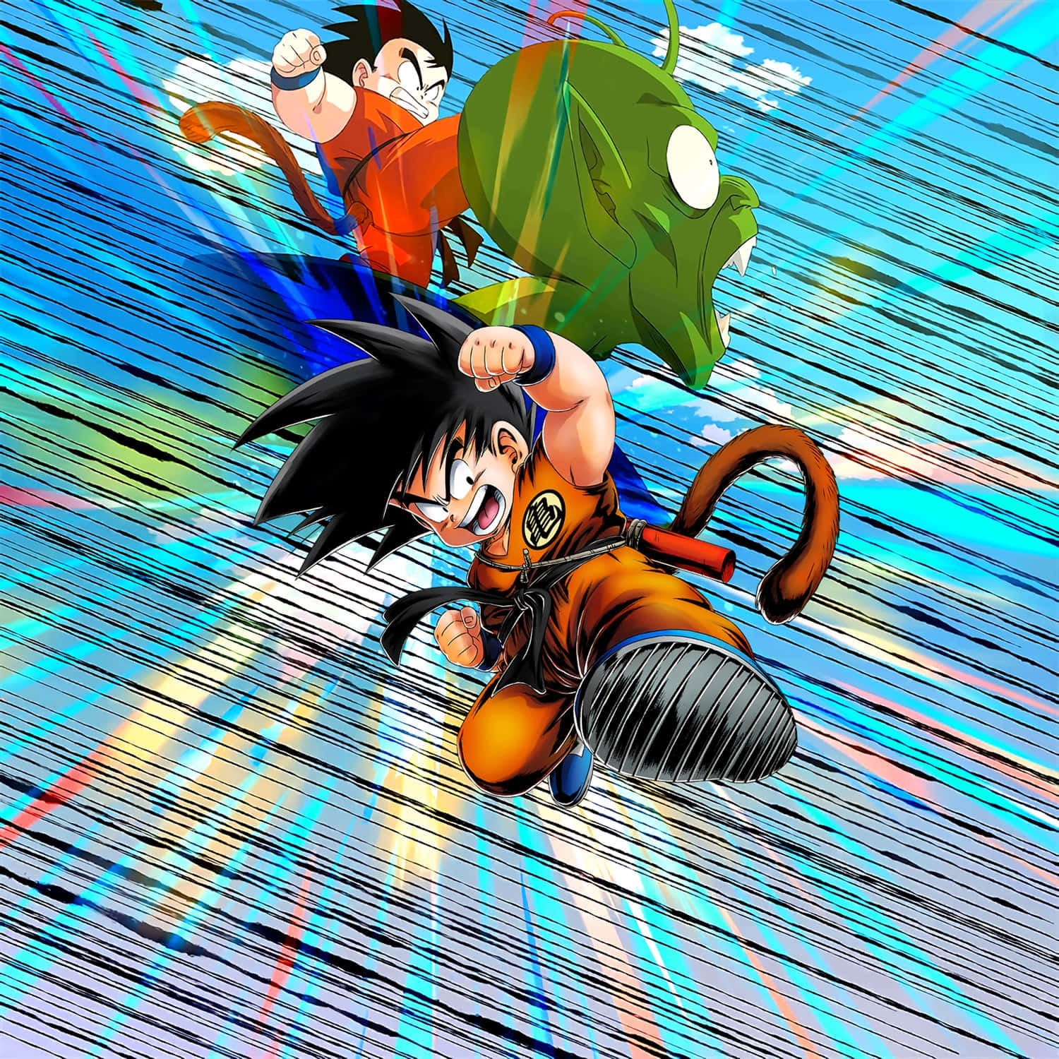 Kid Goku Shows Off His Blast Of Ki Energy. Background