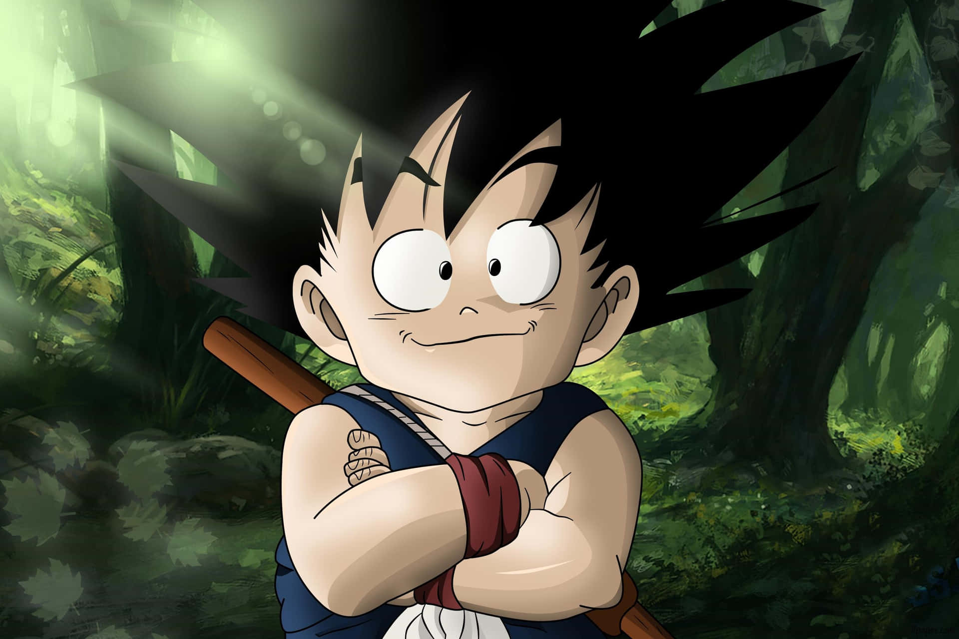 Kid Goku Smile In A Forest Background