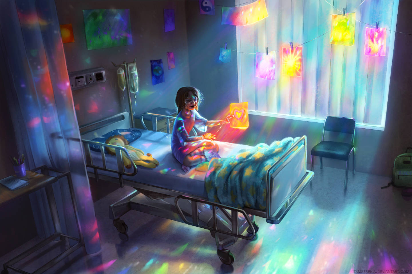 Kid In Colorful Hospital Room Background