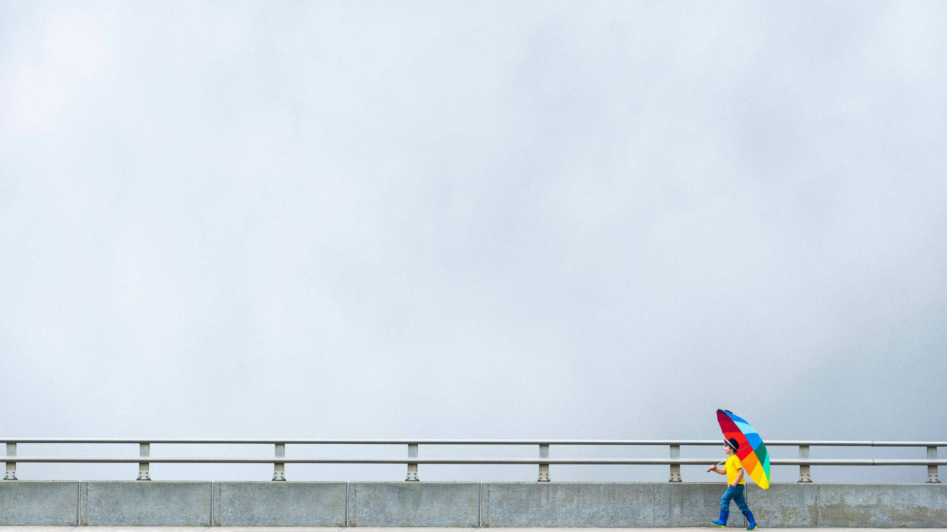 Kid Journey With Colorful Umbrella