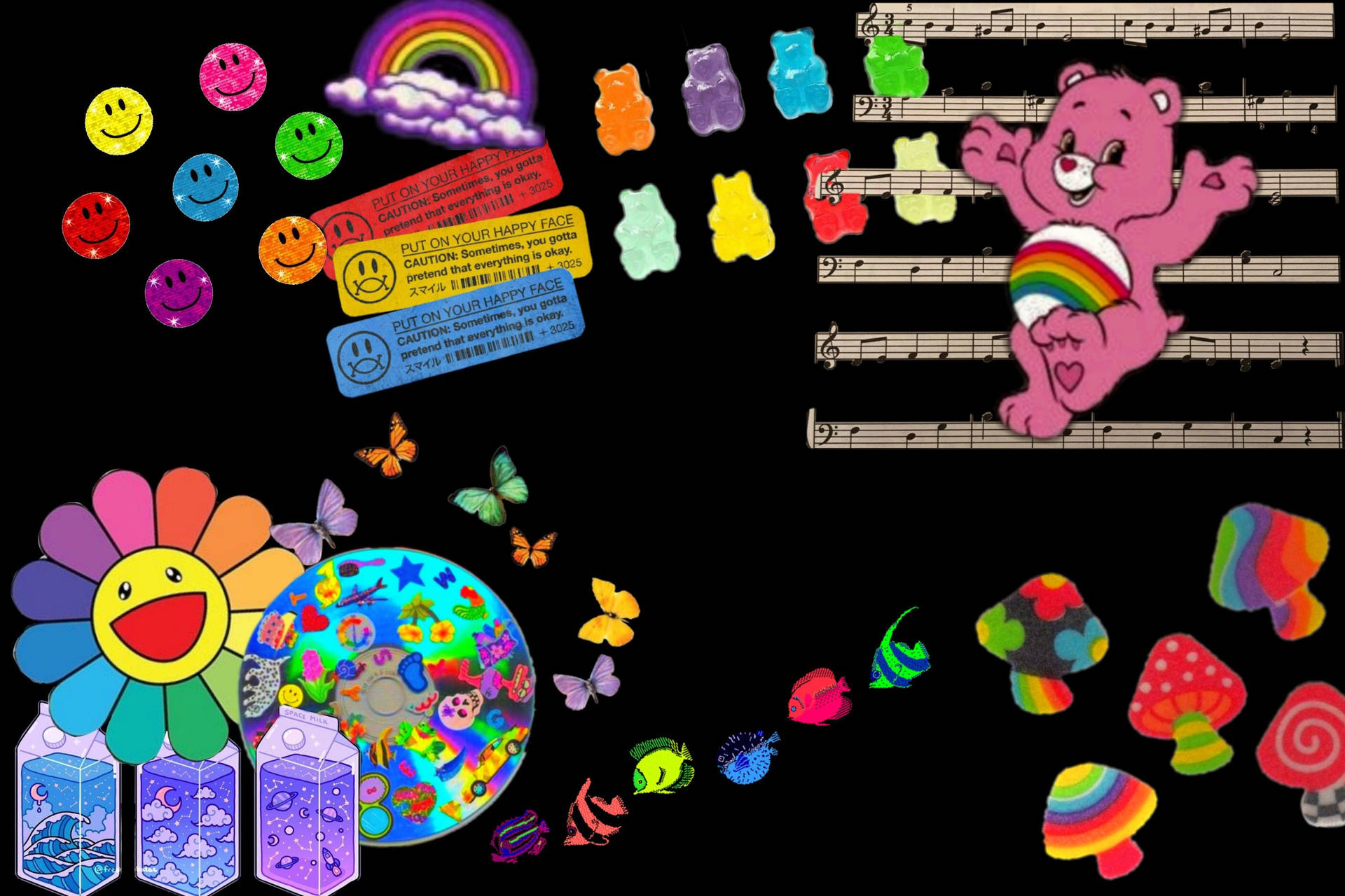 Kidcore Desktop Pink Care Bear Cheer Background