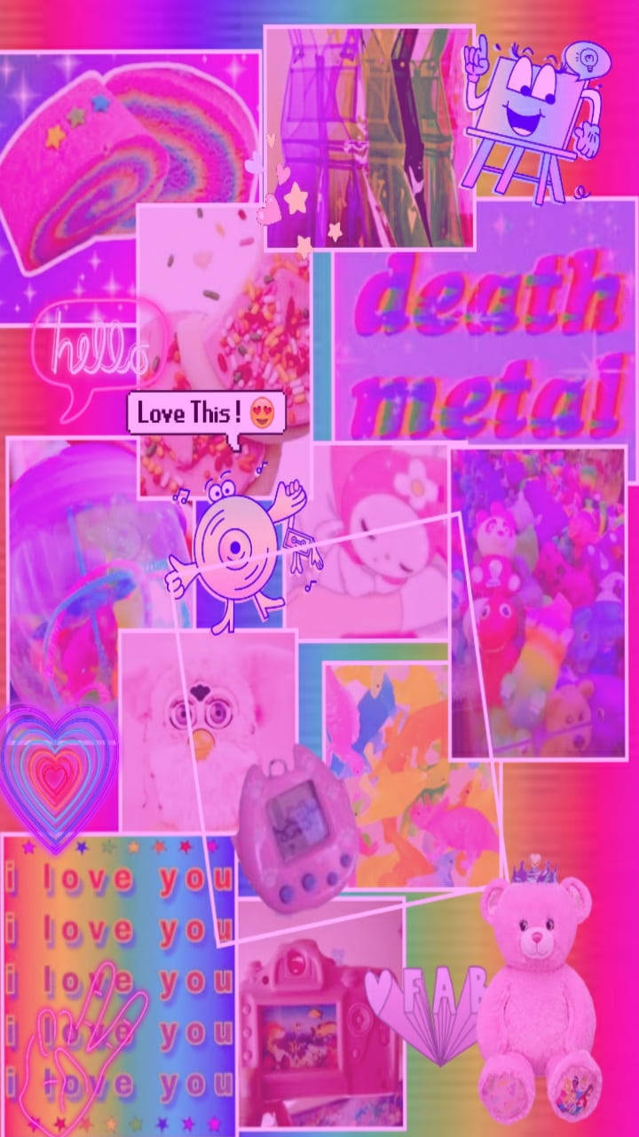 Kidcore Pink Rainbow Collage