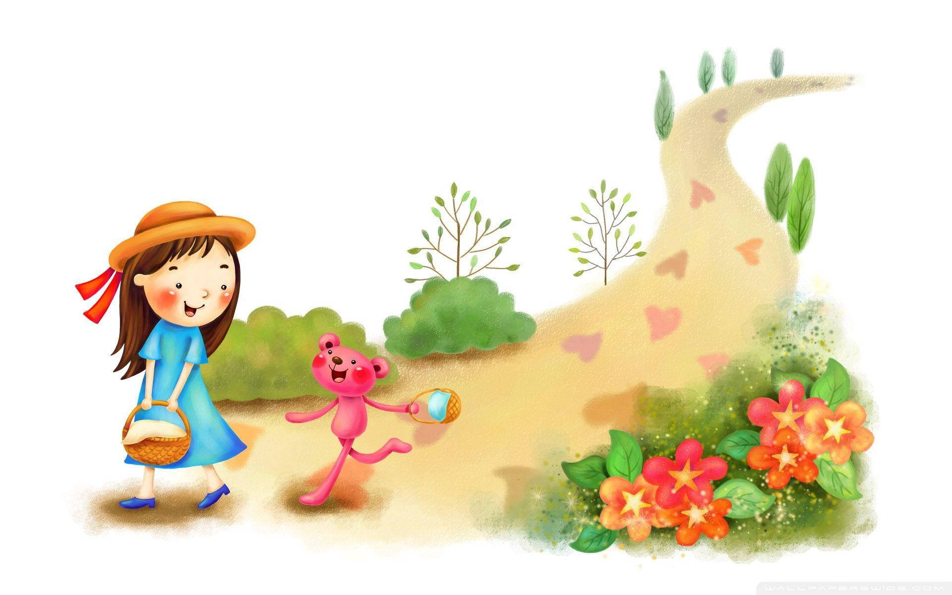 Kids Adventure With Pink Bear Background