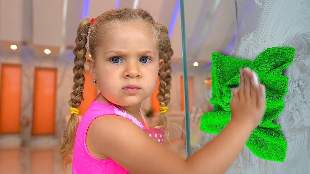 Kids Diana Show Cleaning Glass Window Background