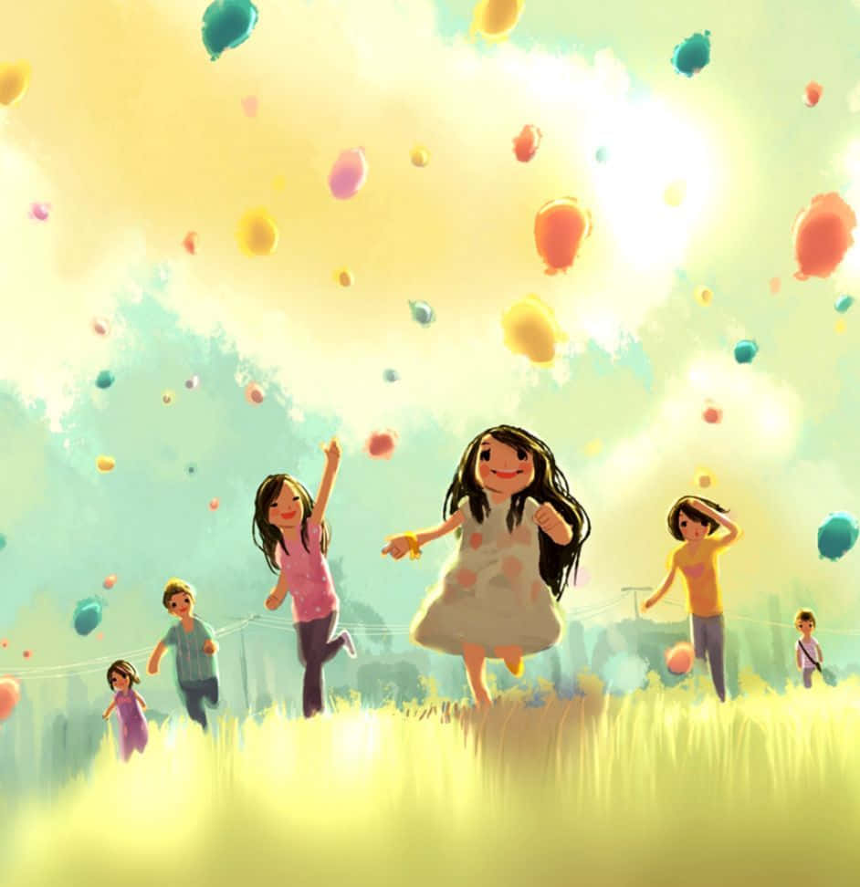 Kids Playing Balloon Cute Girly Ipad