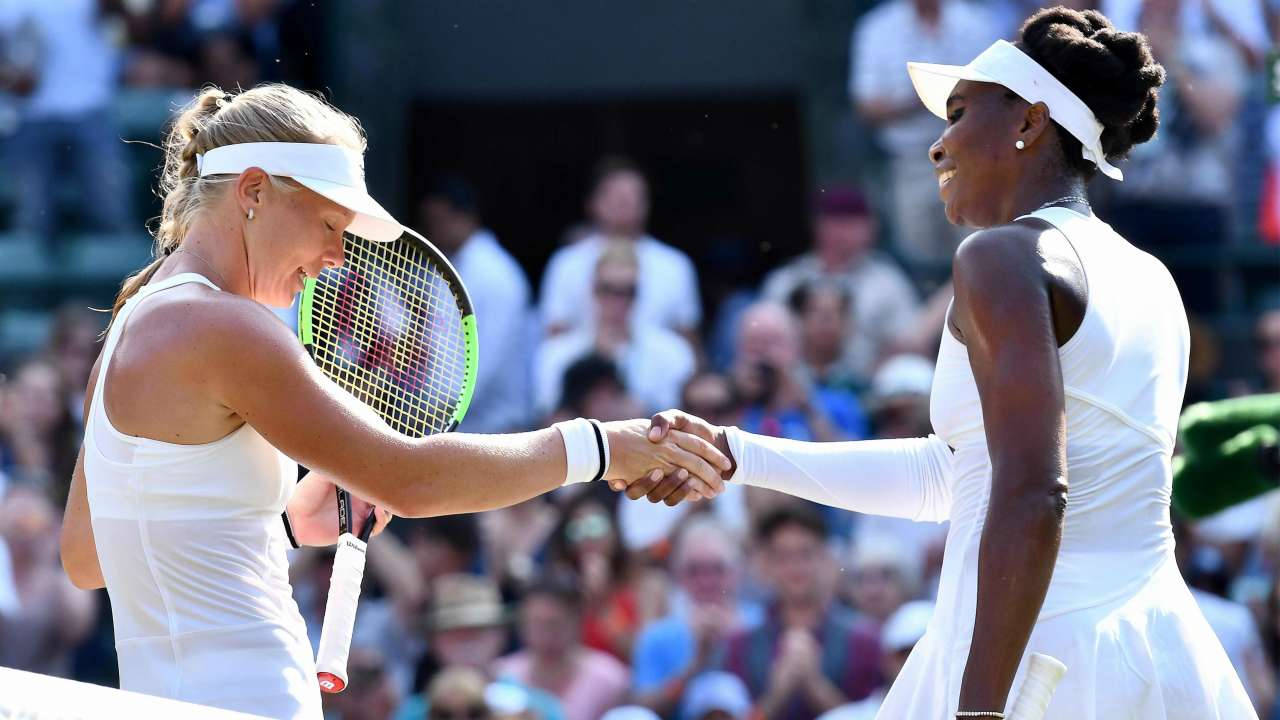 Kiki Bertens Celebrating Her Victory With A Handshake