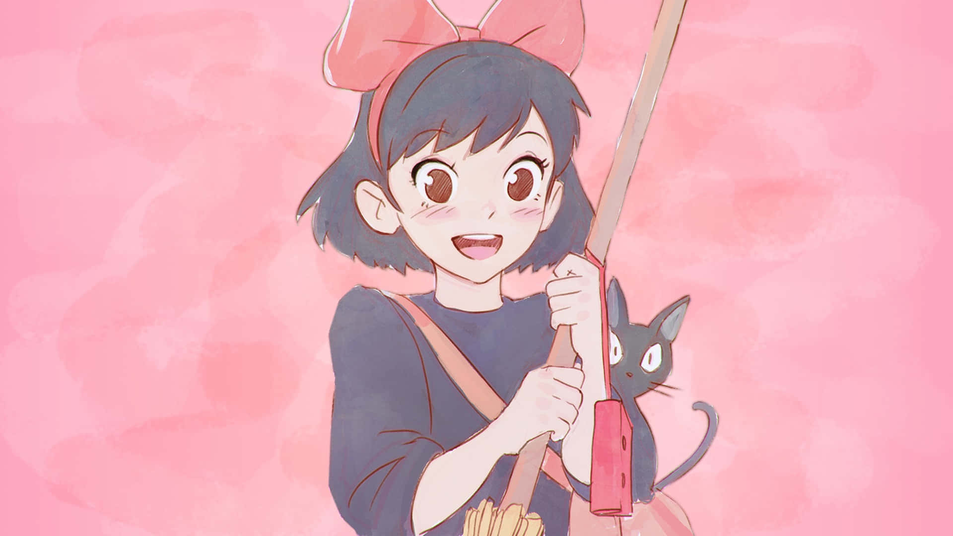 Kiki Flying On Her Broomstick With Jiji The Cat Background