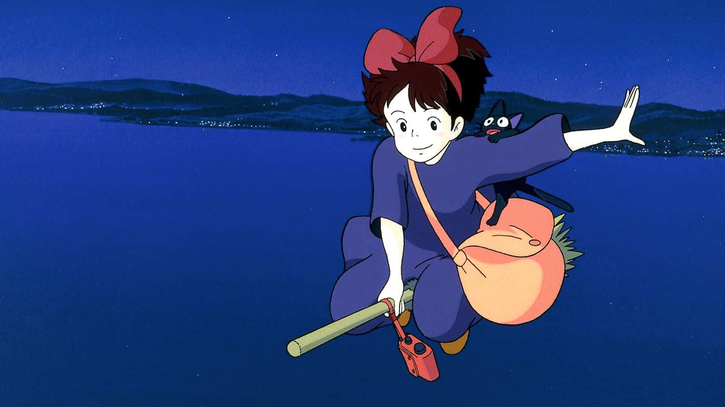 Kiki Taking Flight On Her Broom With Jiji, Her Black Cat