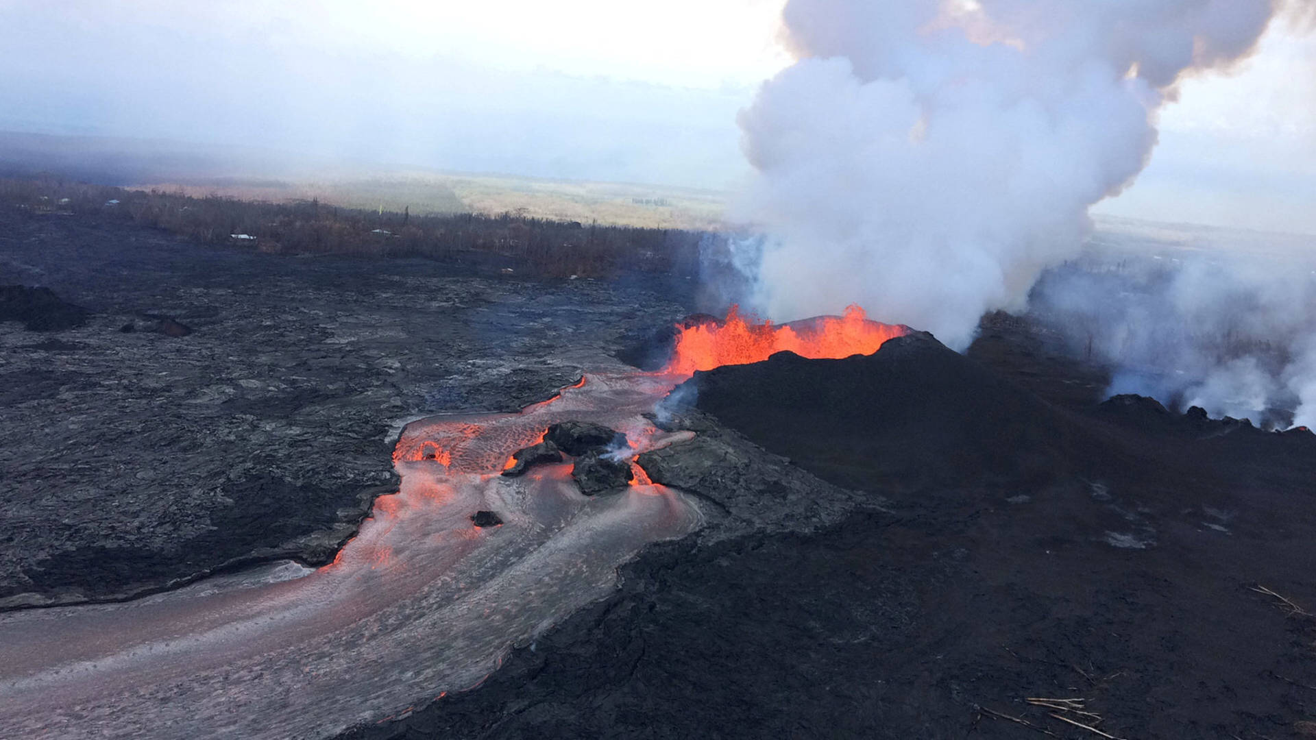 Kilauea Volcano Lava And Smoke