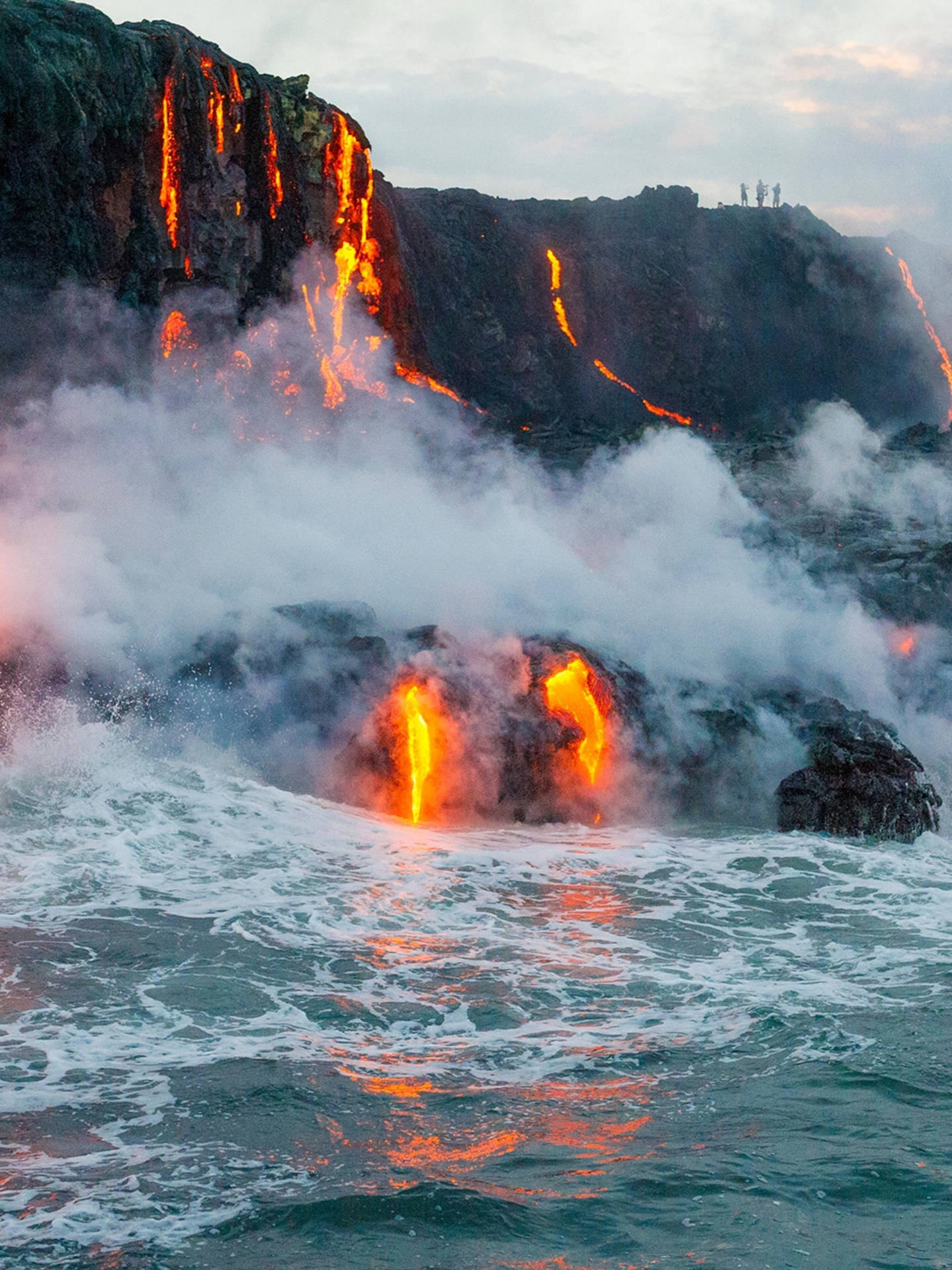 Kilauea Volcano Lava Flowing To Ocean Background