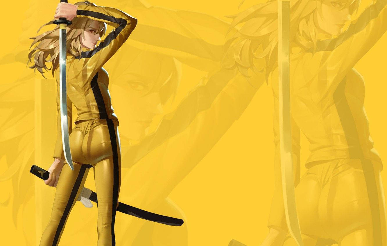 Kill Bill Posing With Katana Background