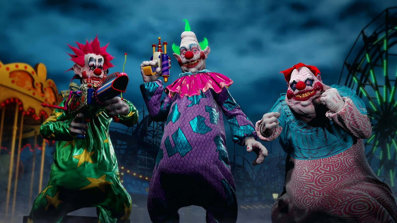 Killer Klowns From Outer Space Holding Guns Background