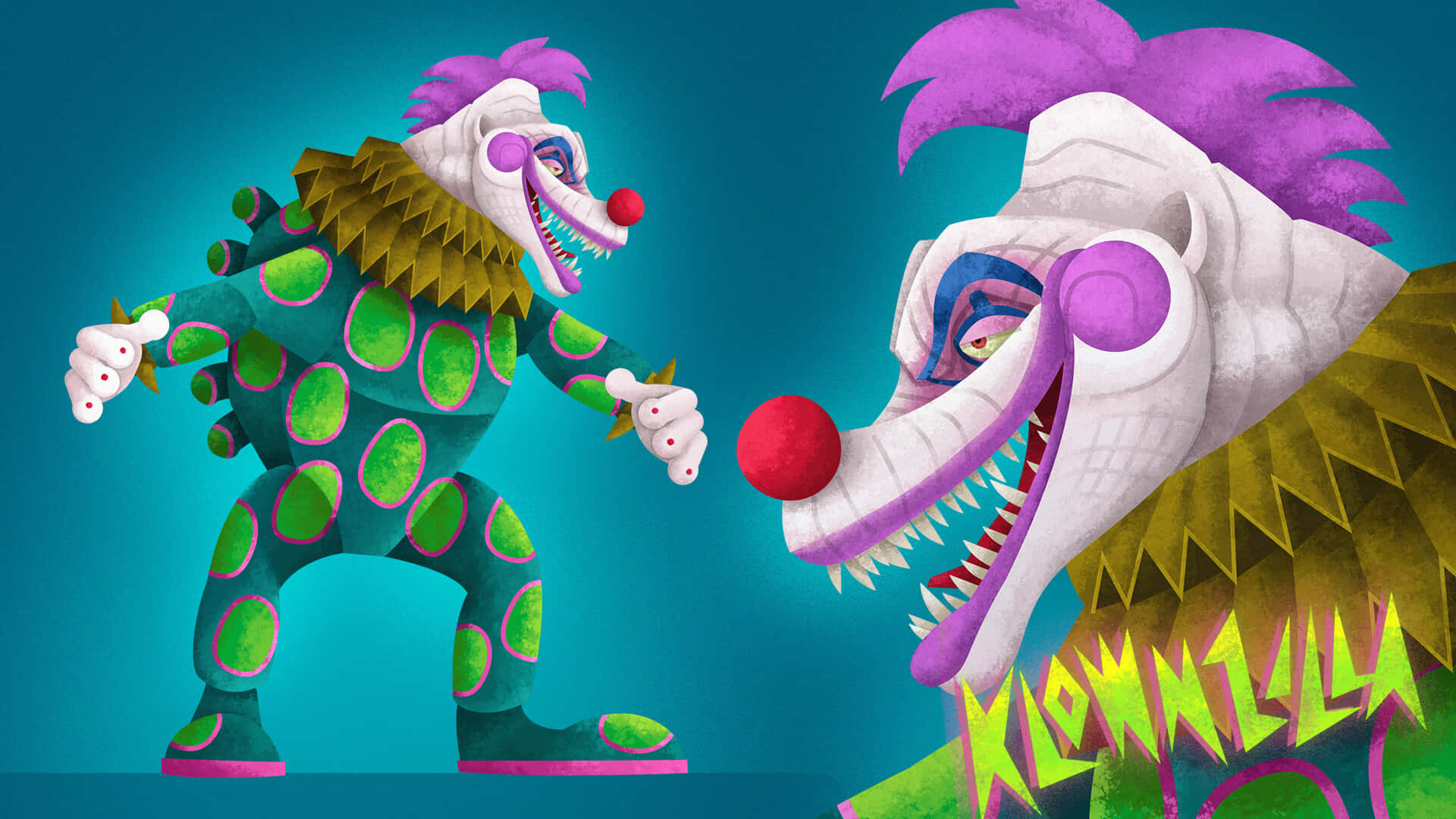 Killer Klowns From Outer Space With Purple Hair Background