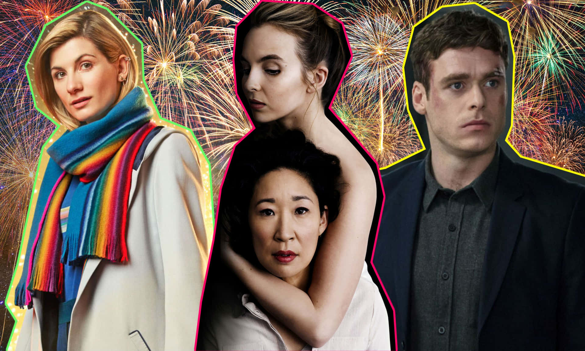 Killing Eve Cast Fireworks Backdrop