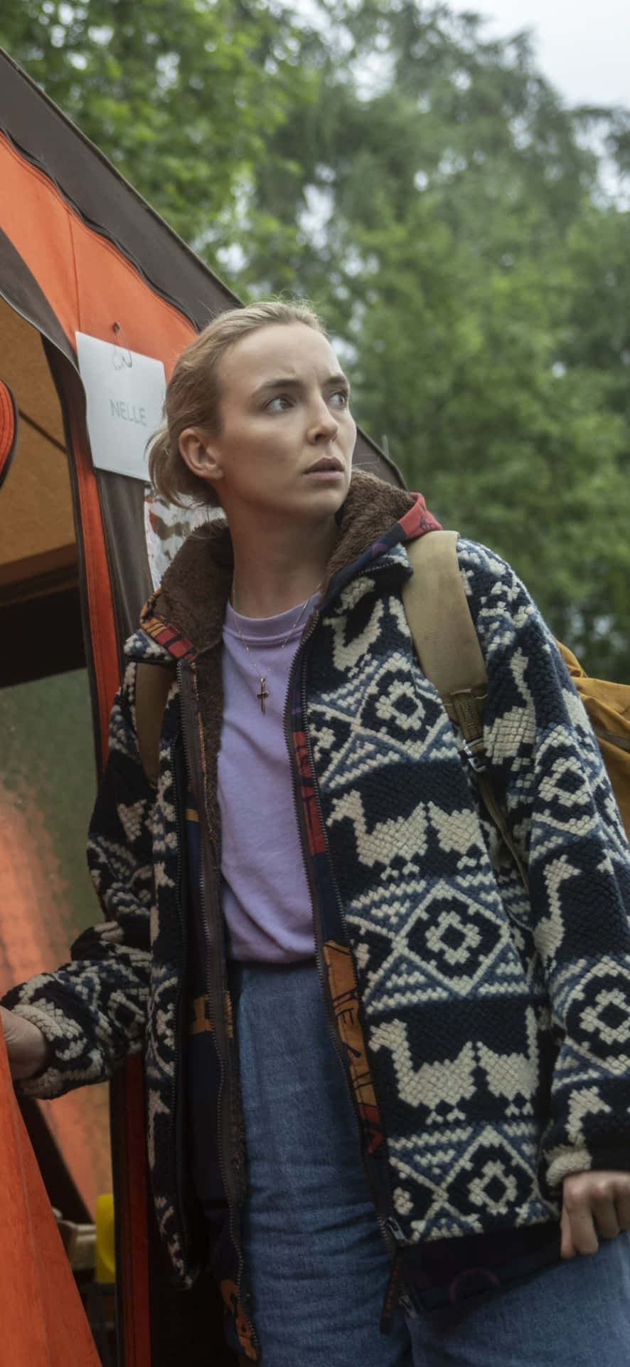 Killing Eve Character Looking Away Background