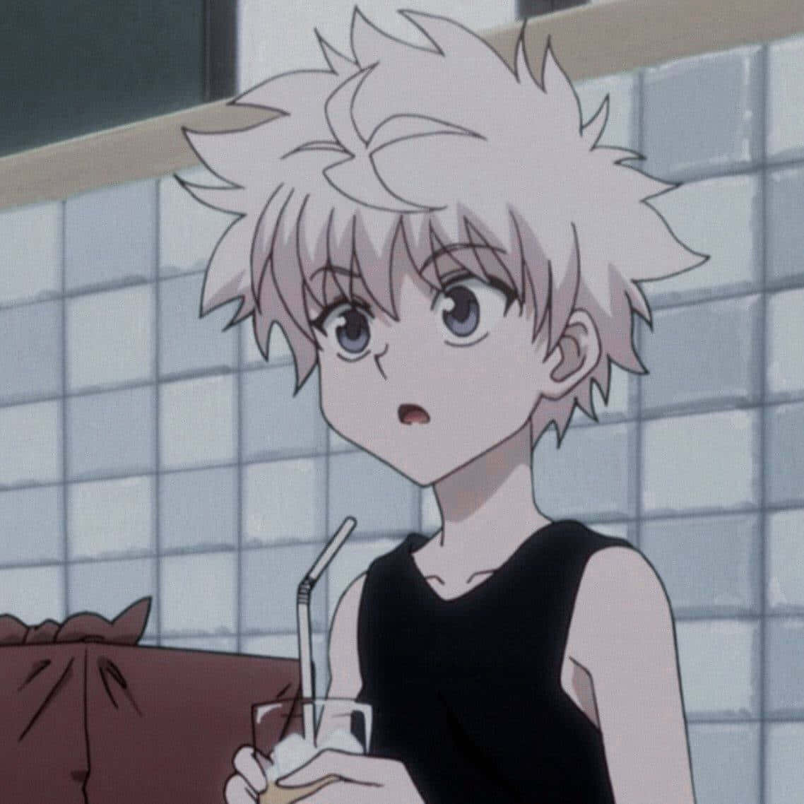 Killua With Drink Hxh Pfp Background