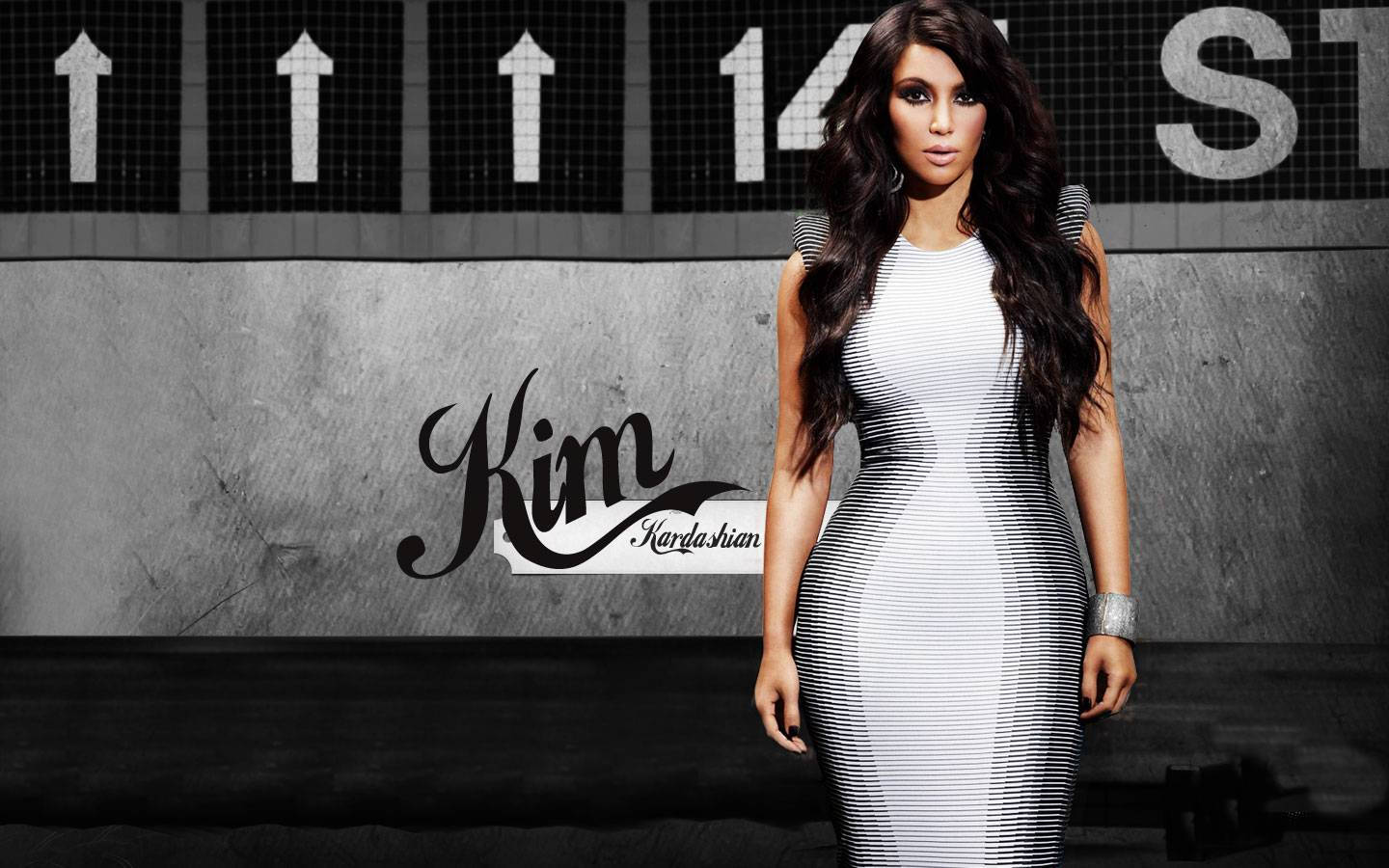 Kim Kardashian Looking Gorgeous In A Striped Dress Background