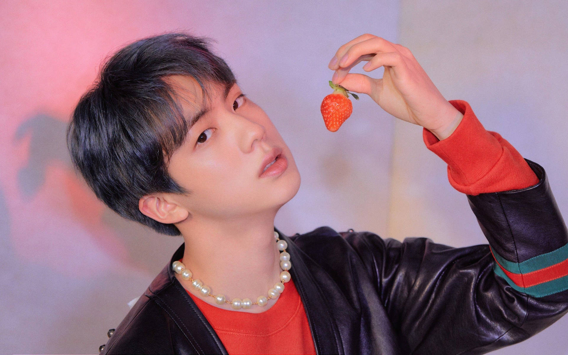 Kim Seok Jin With Strawberry Background