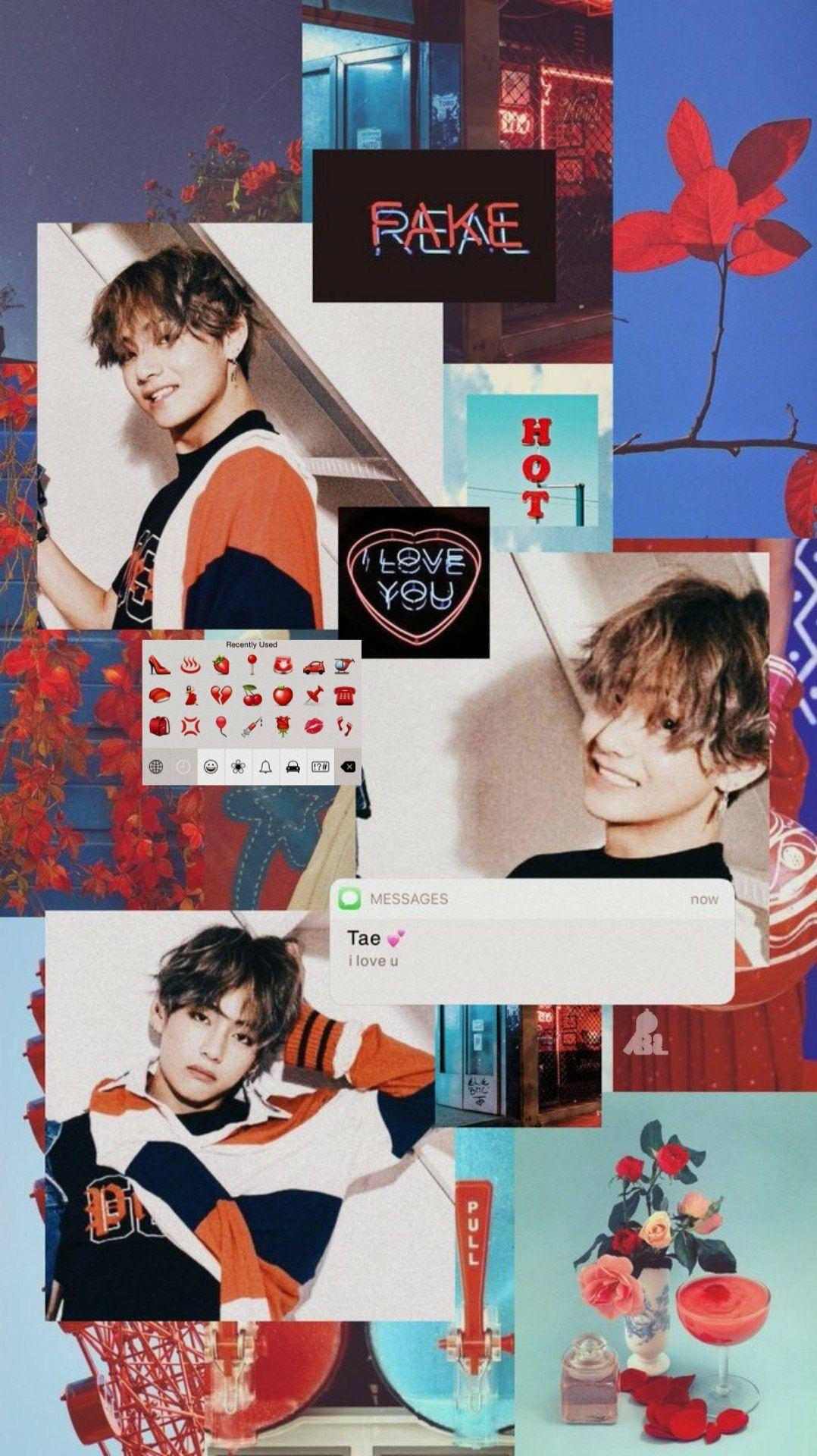 Kim Tae-hyung Aesthetic Red And Blue Background