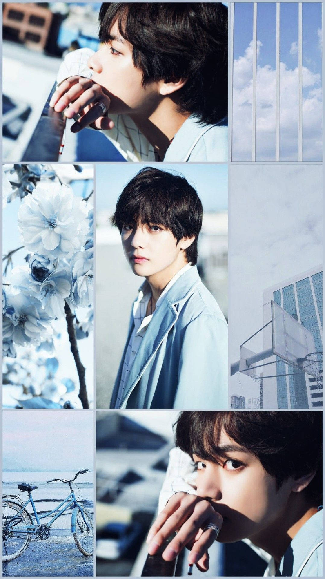 Kim Tae-hyung Aesthetic White And Blue Background