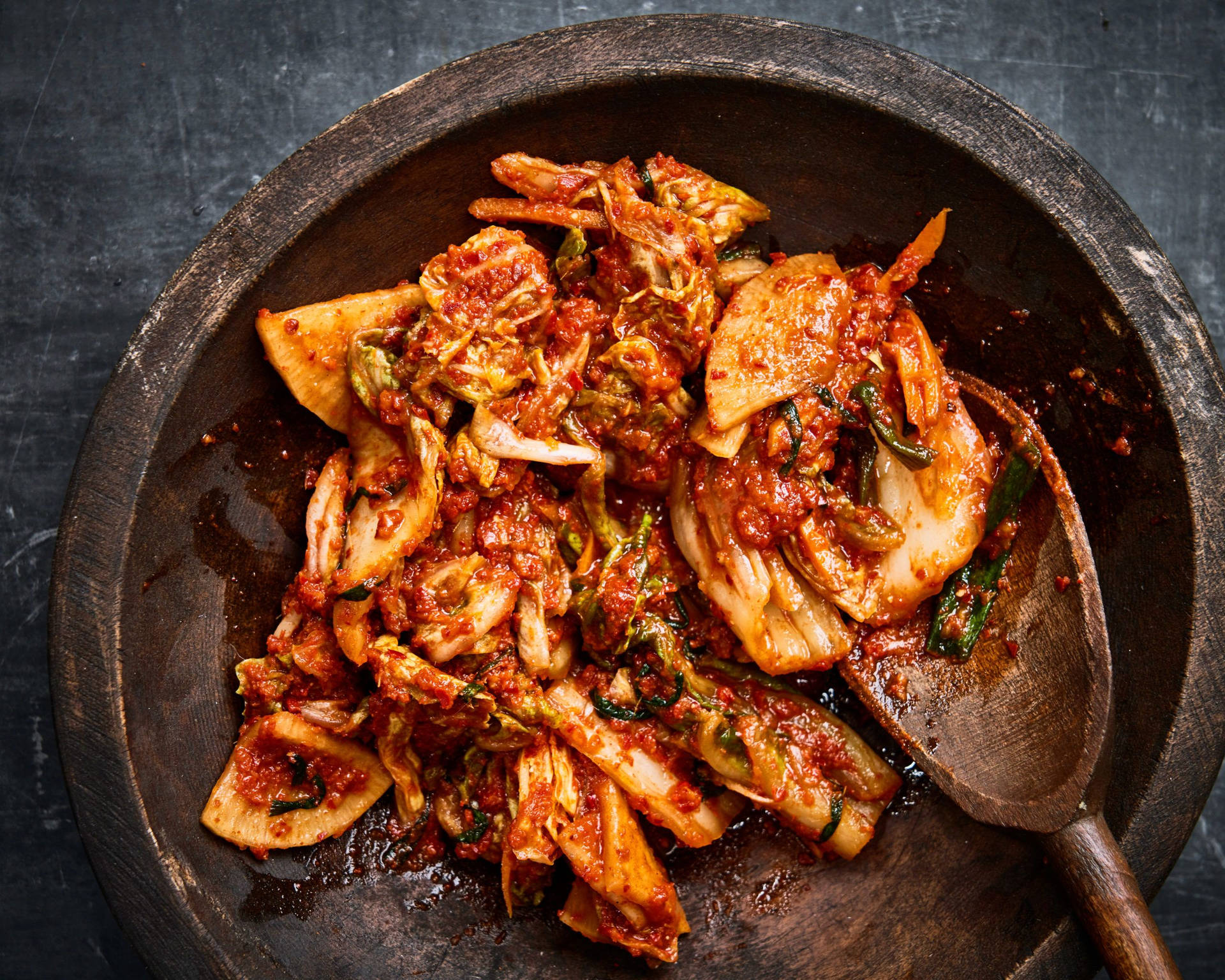 Kimchi On Wooden Bowl