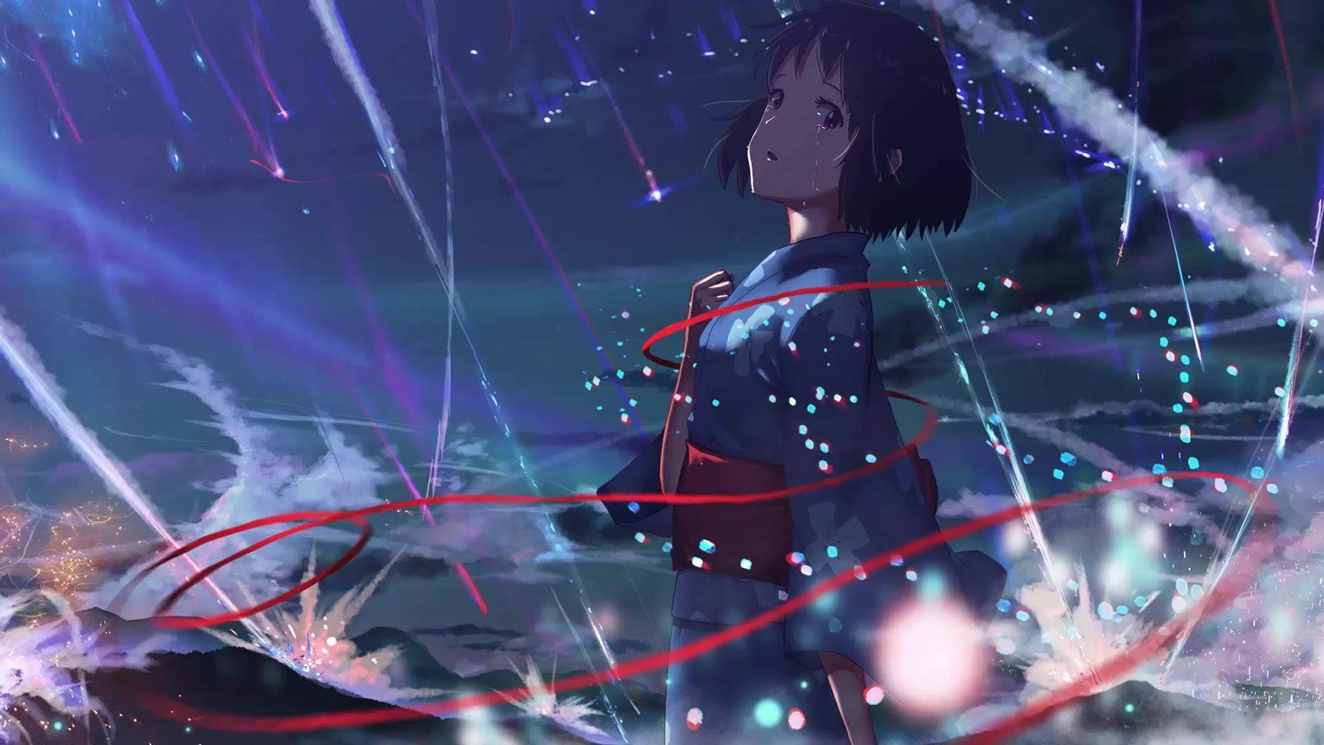 Kimi No Na Wa Comets Raining Over Mitsuha Background