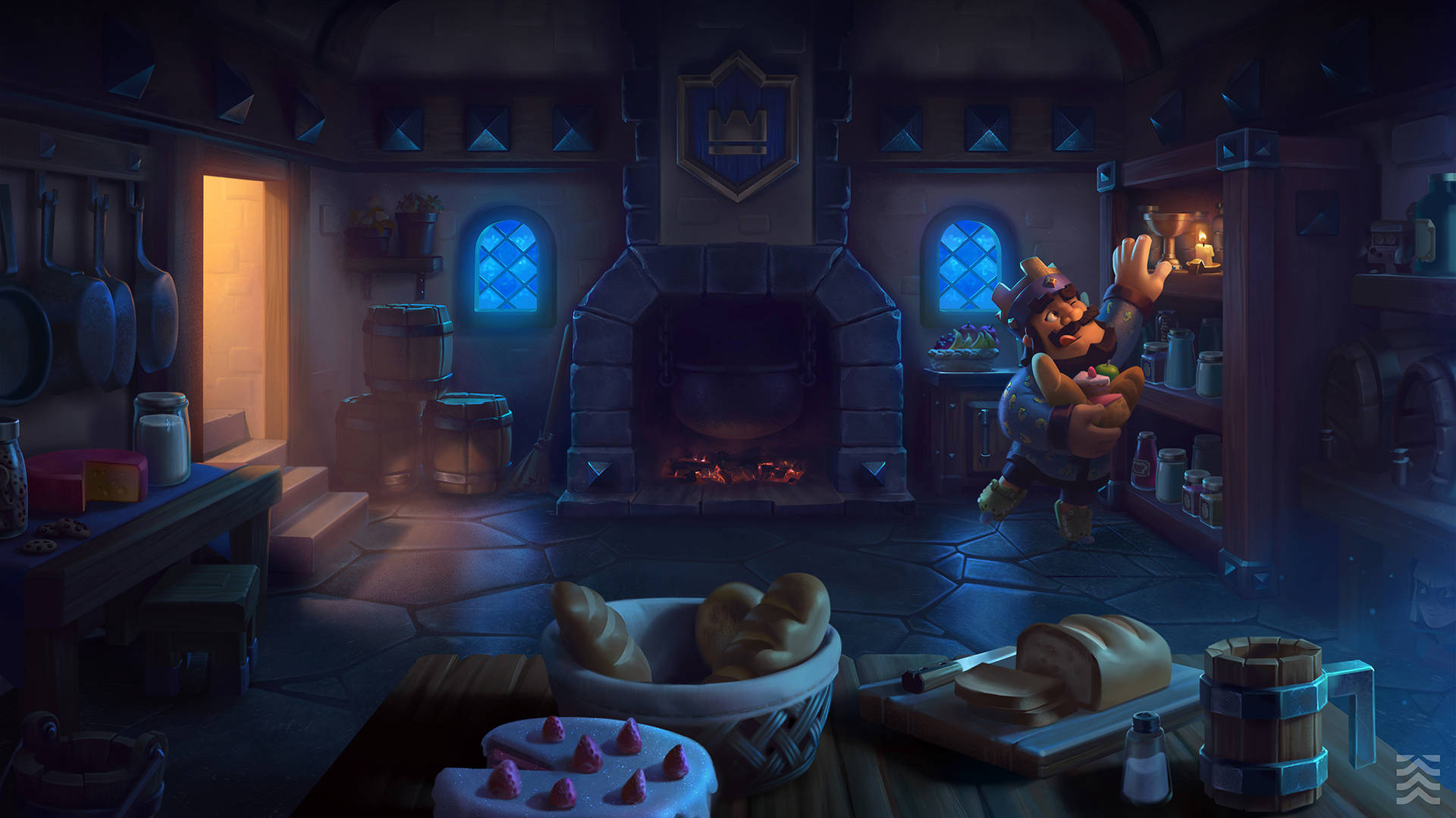 King From The Clash Royale Phone Game Getting A Snack Background