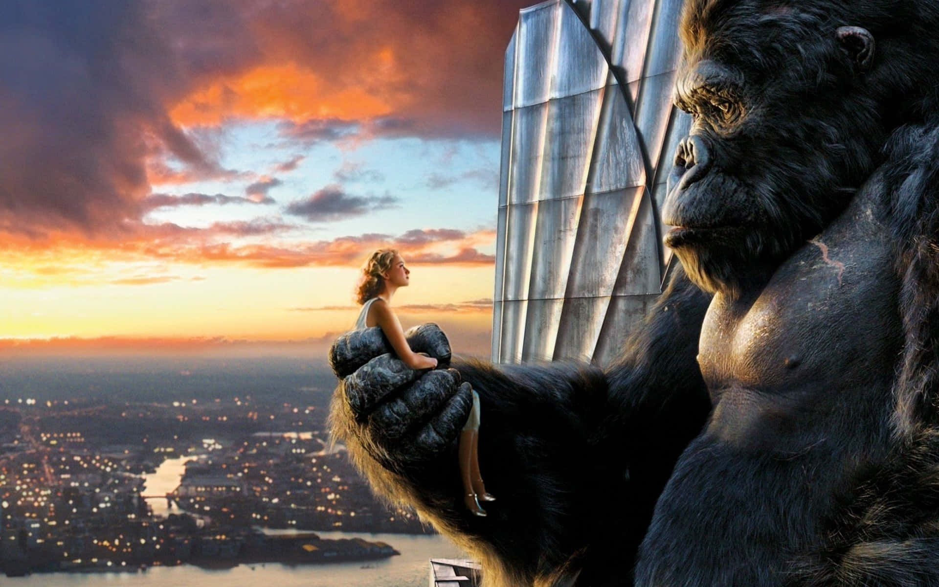 King Kong Roaring On A City Skyscraper Background