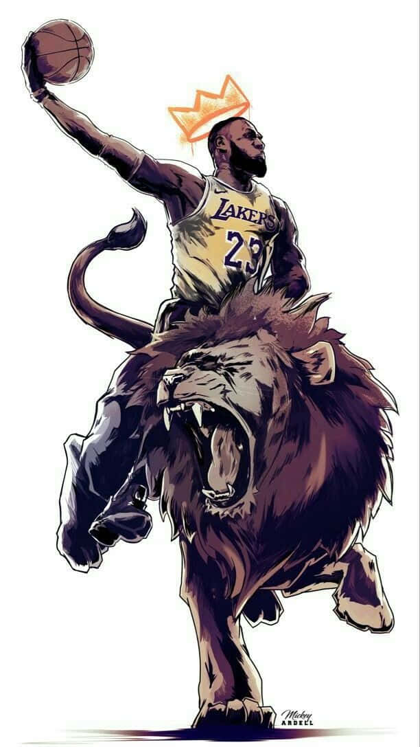 King Lebron James Riding A Lion Background