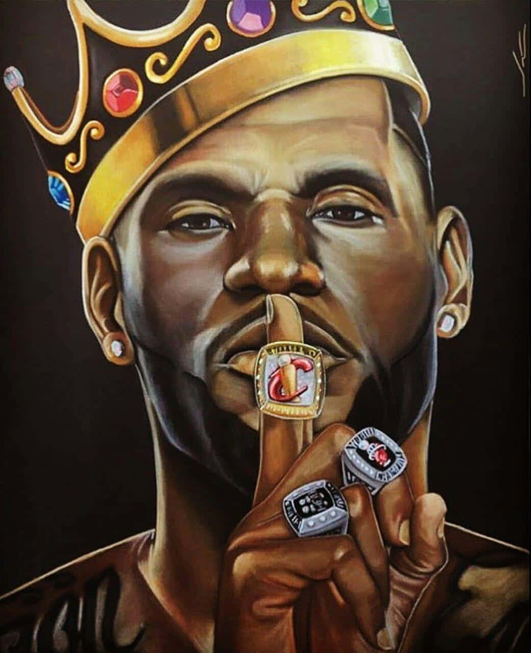 King Lebron James With A Crown With Colorful Gems Background