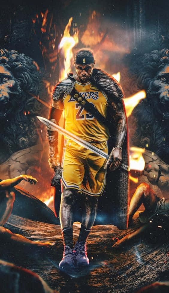 King Lebron James With Sword Background