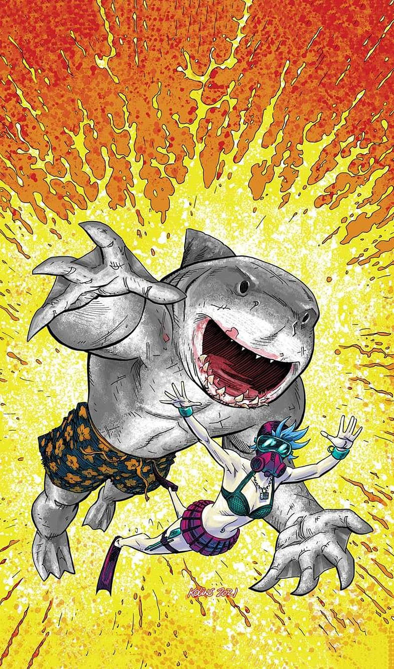 King Shark And Harley Quinn Art Background