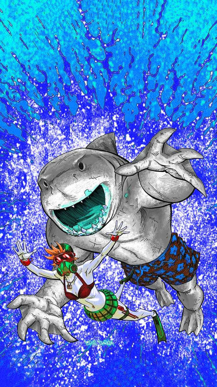 King Shark And Harley Quinn Swimming Background