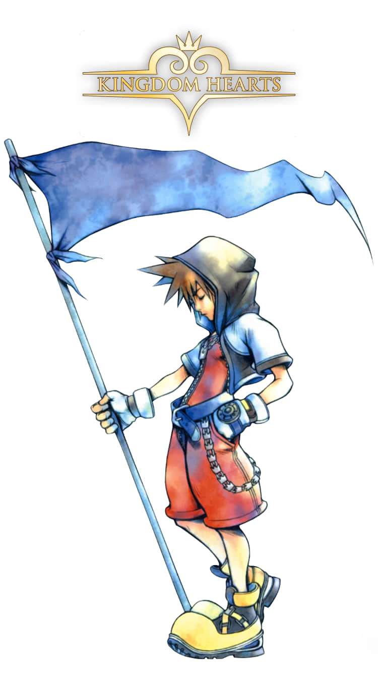 Kingdom Hearts Boy Holding Flag Phone Background