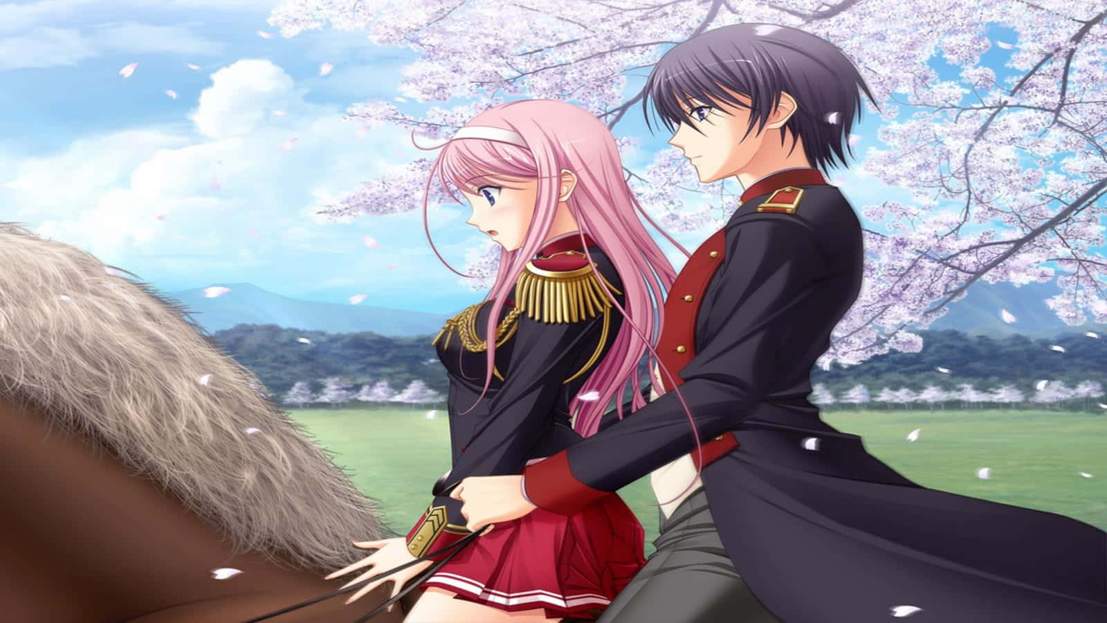 Kira And Lacus Riding Horse Romance Anime Background