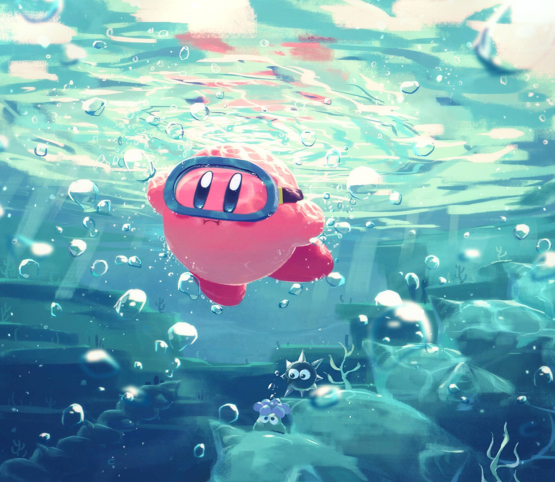 Kirby Swimming Nintendo Characters Background